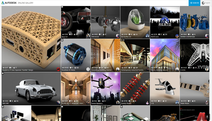Trang web tải mô hình 3D kiến trục, kỹ thuật - Autodesk Gallery