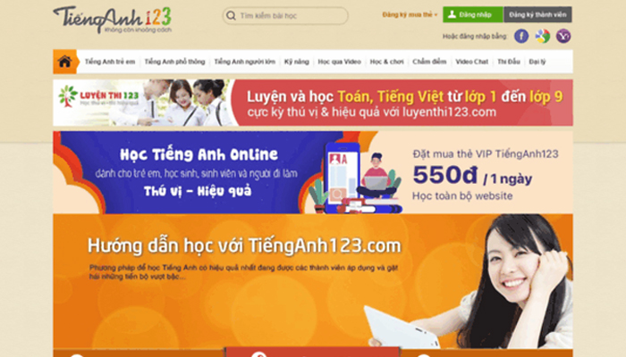 Website bán khóa học ngoại ngữ - Tienganh 123.com