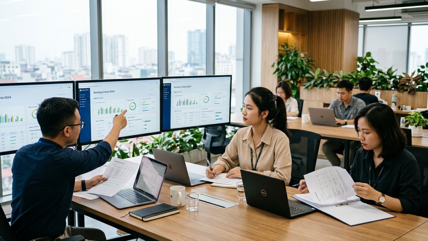 Góc làm việc minh họa chủ đề công ty thiết kế website uy tín